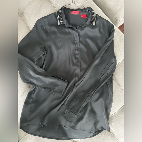 Hugo Boss Tops - Hugo Boss Black Silk Blouse Size 40 US 8 jewellery collar